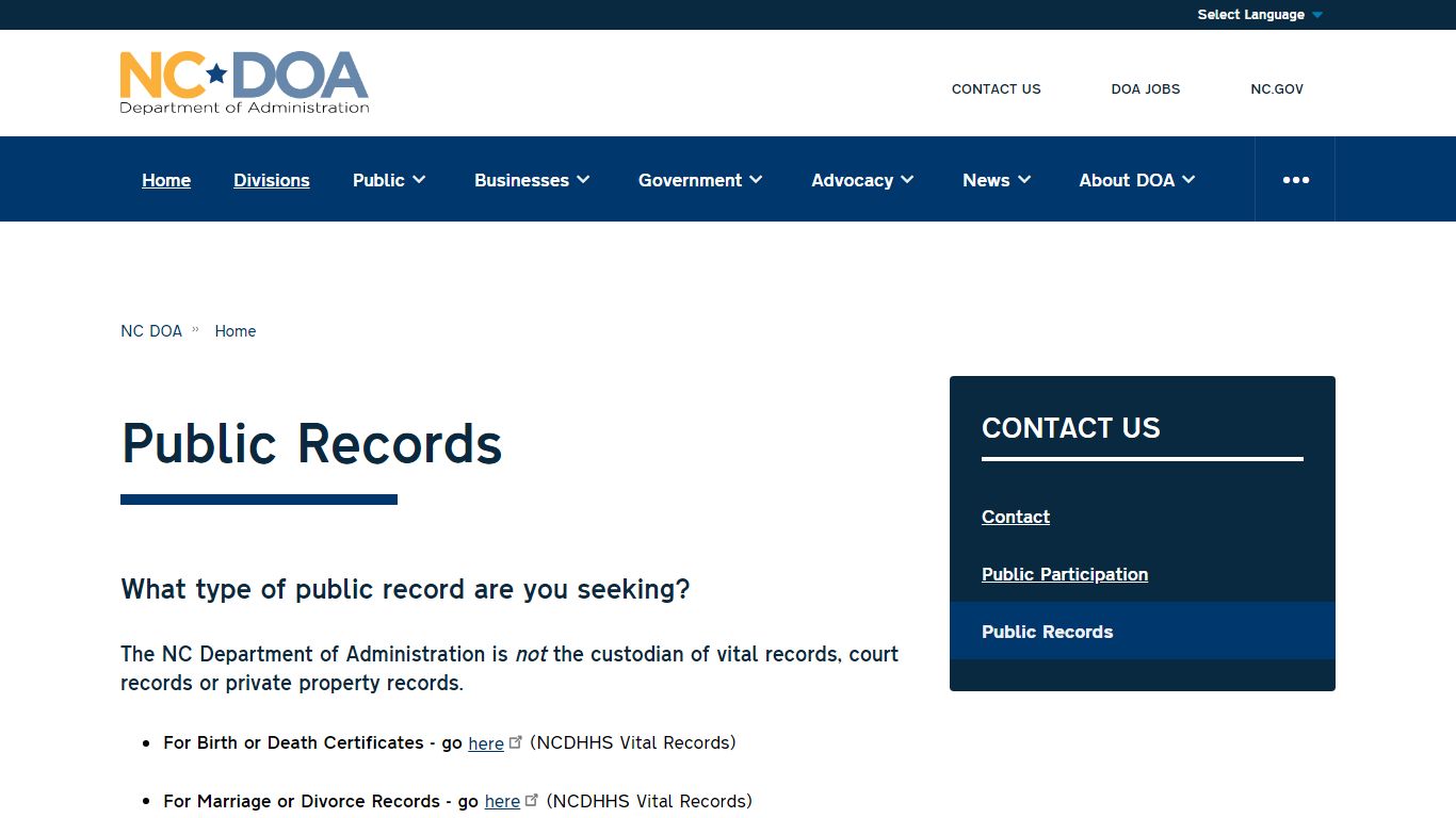 Public Records | NC DOA